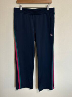 Vintage Retro Fila Sport Track Pants Workout Gear Navy Blue Green Pink Sz M EUC